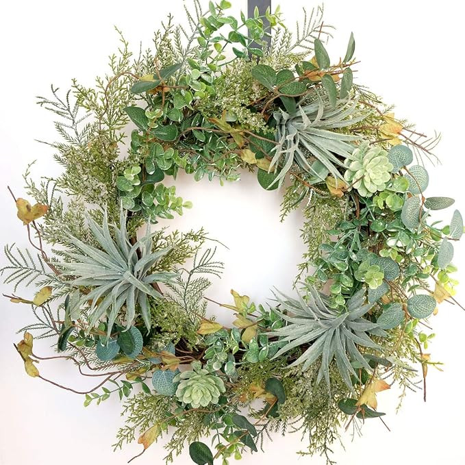idyllic 22-Inch Christmas Wreath for Front Door with Artificial Succulents, Winter Wreaths for Fr... | Amazon (US)