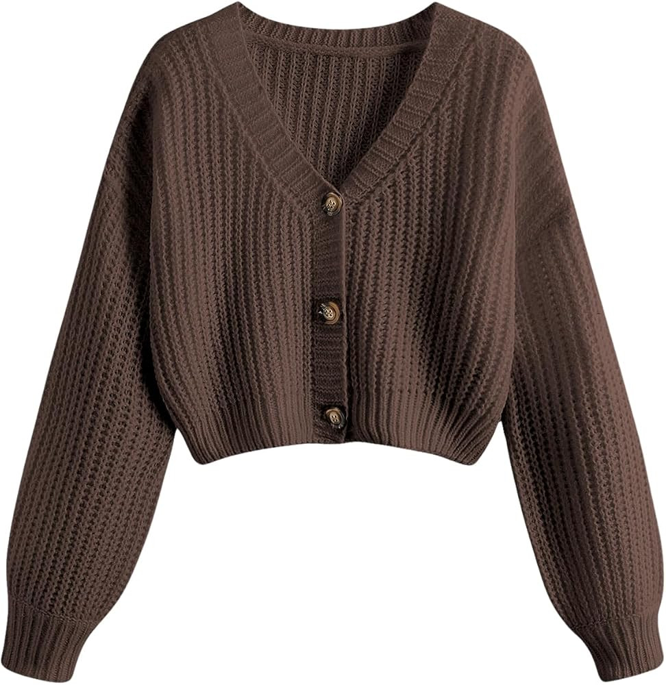 GORGLITTER Women's Button Up Cropped Cardigan Sweaters Chunky Knit Long Sleeve Trendy 2025 Fall C... | Amazon (US)