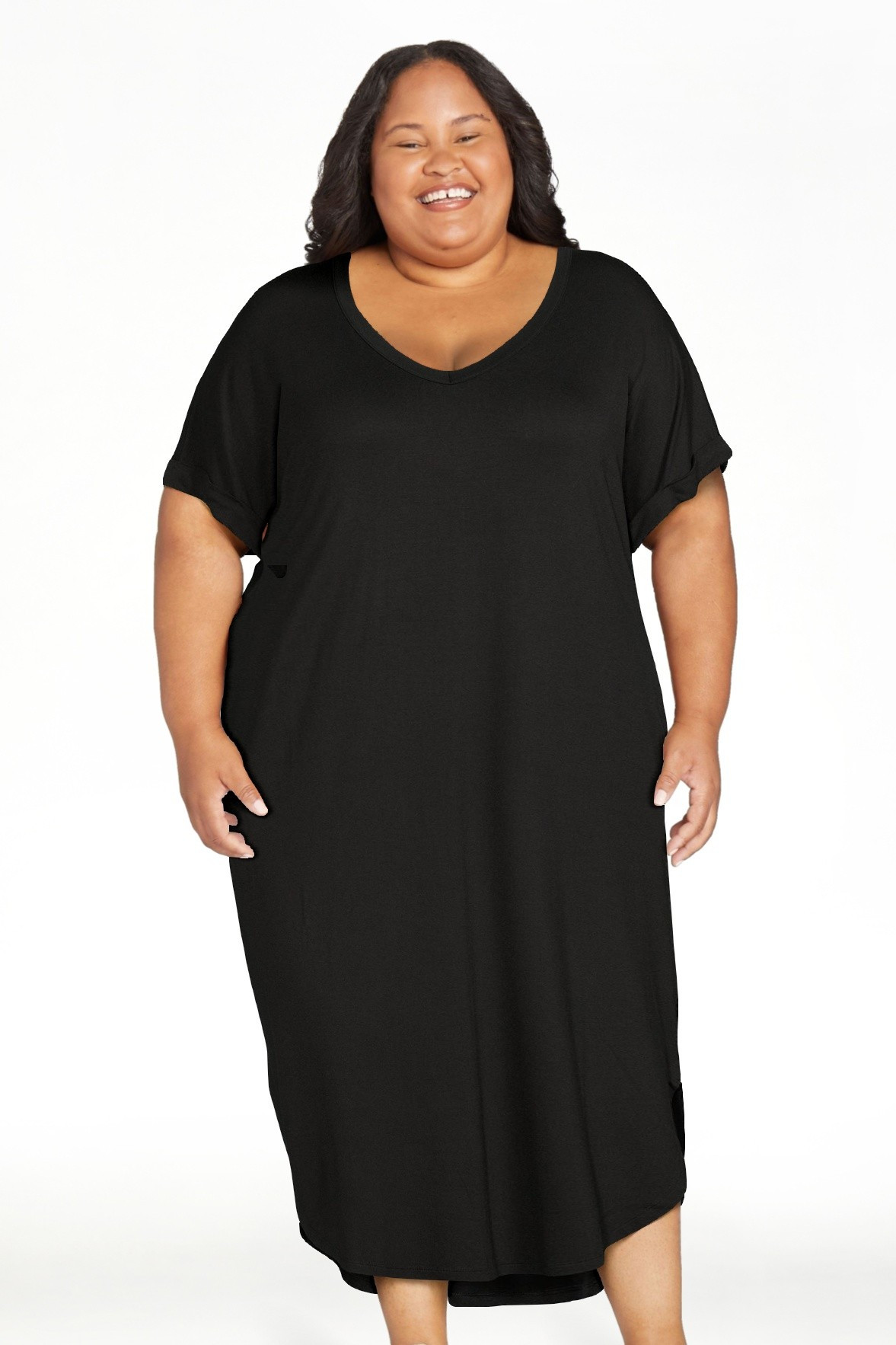Terra & Sky Women's Plus Size V-Neck T-Shirt Midi Dress - Walmart.com | Walmart (US)
