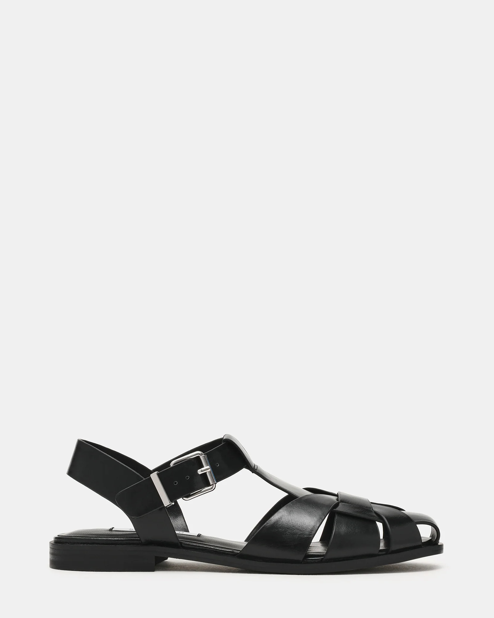 FISK Black Leather Caged Fisherman Women's Flat | Steve Madden (US)