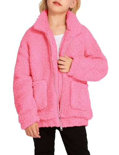Arshiner Girls Fleece Jacket Winter Fall Fuzzy Outerwear Sherpa Teen Jackets Peach Pink size 8-10 | Amazon (US)