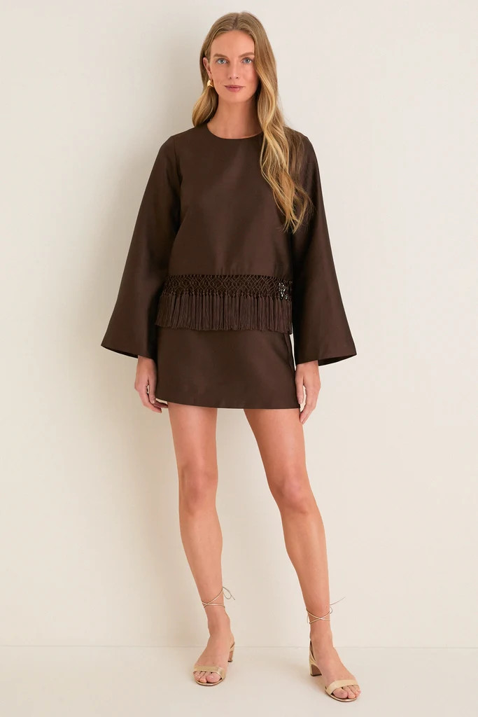 Chocolate Dupioni Opal Straight Mini Skirt | Tuckernuck (US)