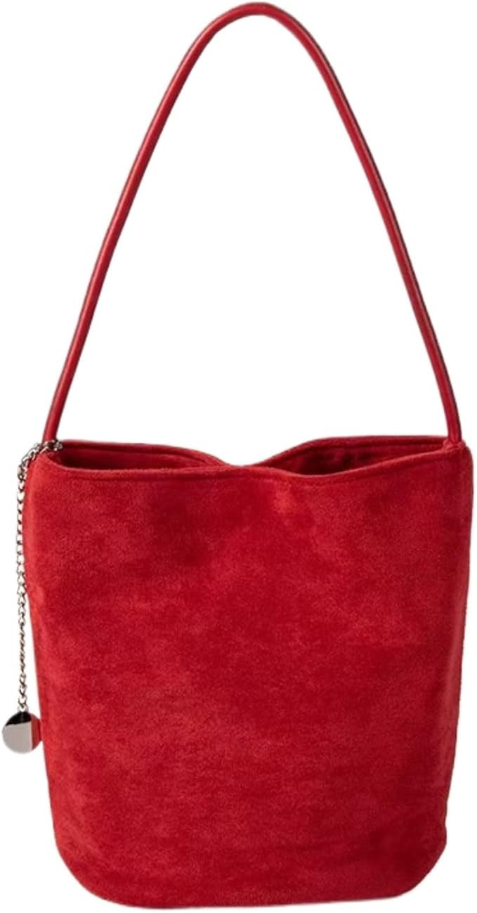 Trendy Suede Hobo Bags for Women Faux Suede Bucket Shoulder Bag Retro Slouchy Work Bag Top-handle... | Amazon (US)