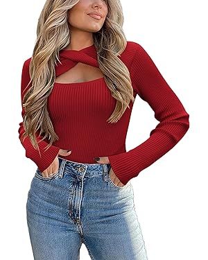 Zeagoo Sweaters for Women 2024 Knit Trendy Long Sleeve Lightweight Slim Fit Pullover Cutout Tops ... | Amazon (US)