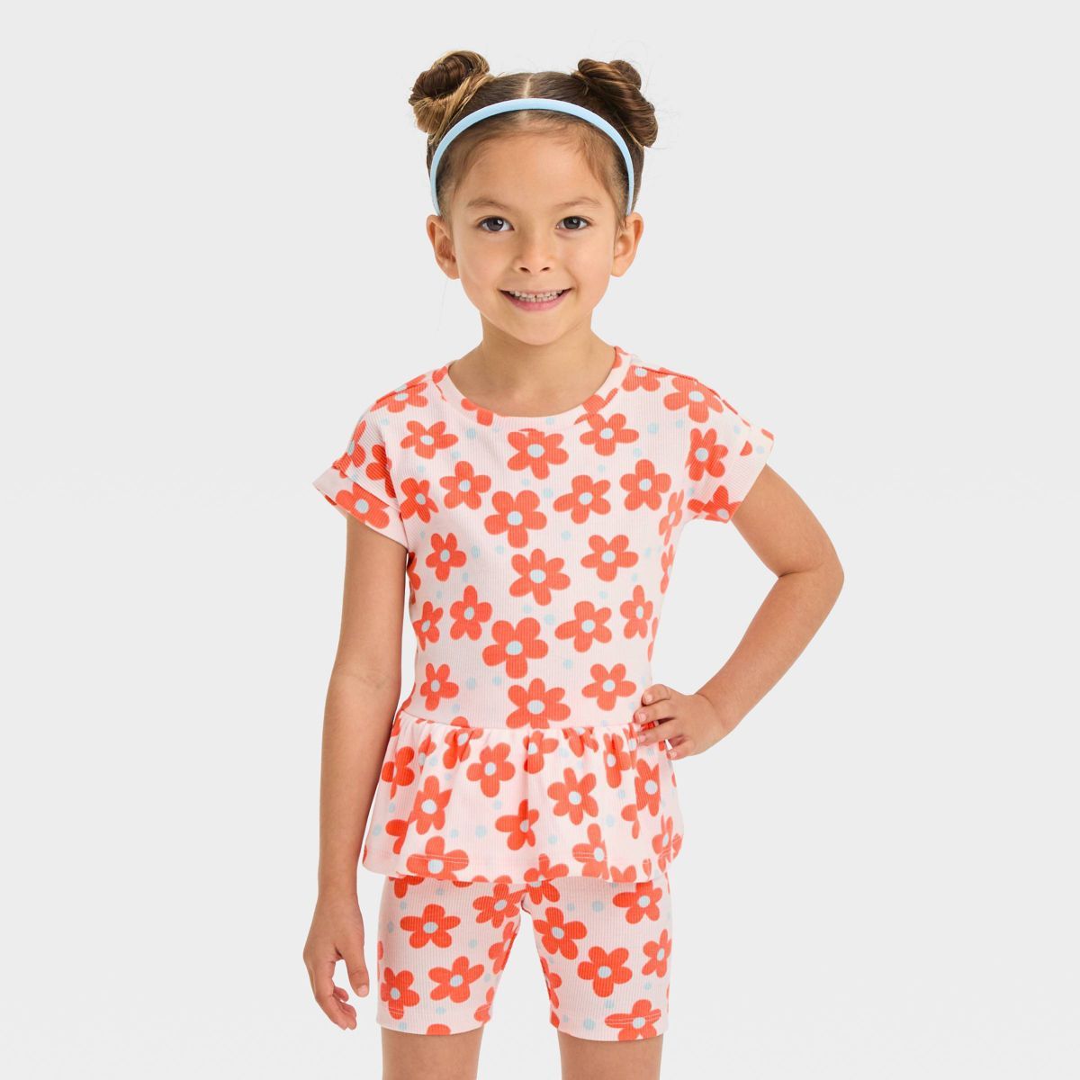 Toddler Girls' Floral Ribbed Top - Cat & Jack™ Pink 2T | Target