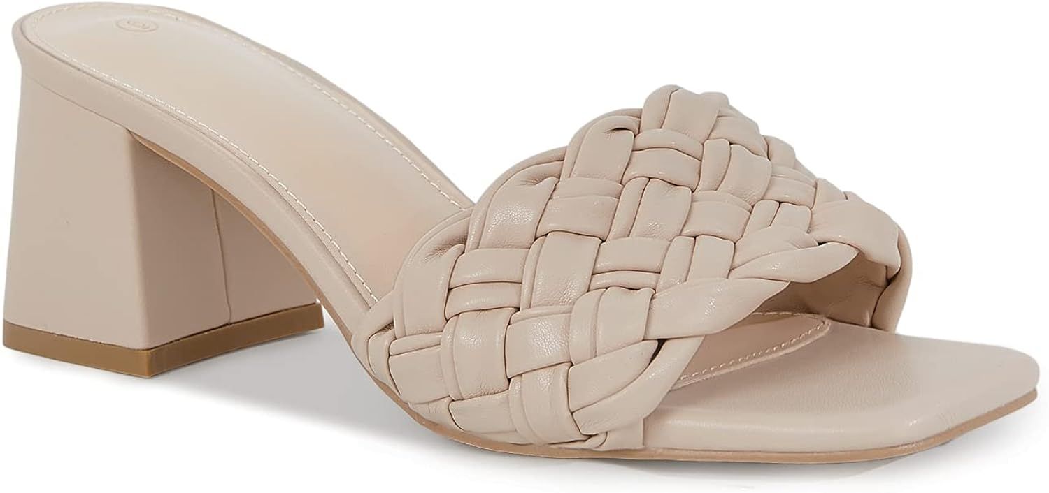 Govdaeor Womens Square Open Toe Braided Strap Chunky Block Heels Sandal Ladies Summer Slip-on Cas... | Amazon (US)
