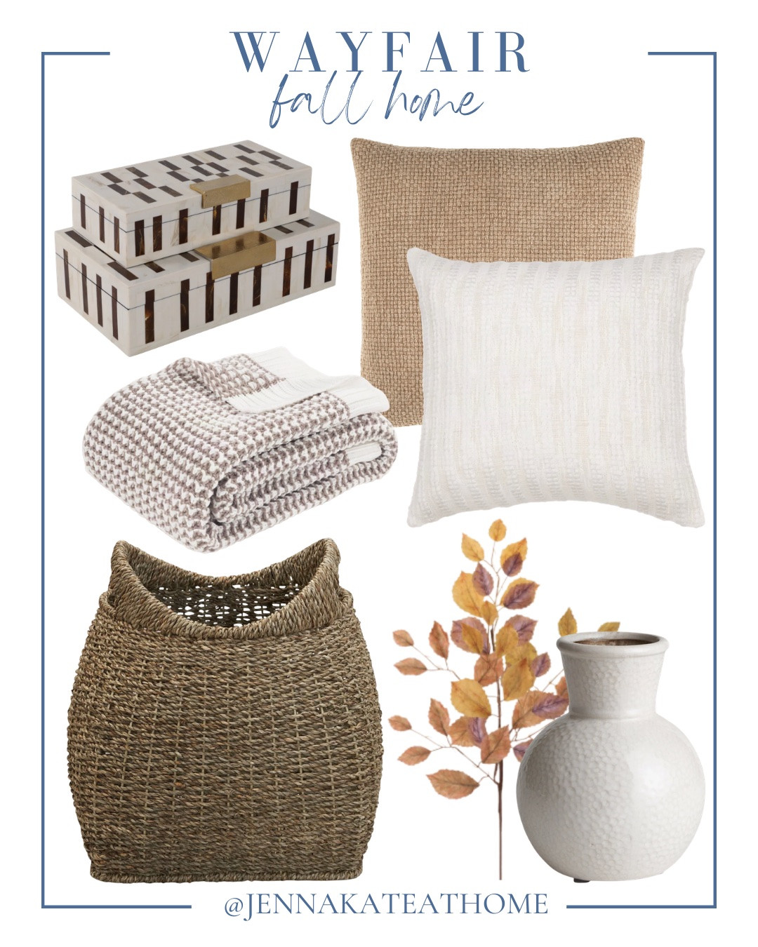 Fall home finds from Wayfair includes throw pillows, blanket, decorative box, basket, stem, and vase.

Looks for less, fall decor, coastal home, fall home

#LTKSeasonal #LTKHome #LTKSaleAlert
