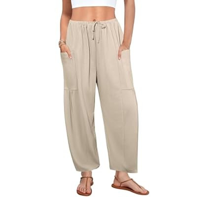 DLOODA Flowy Wide Leg Pants for Women, Drawstring Palazzo Hare… | Amazon (US)