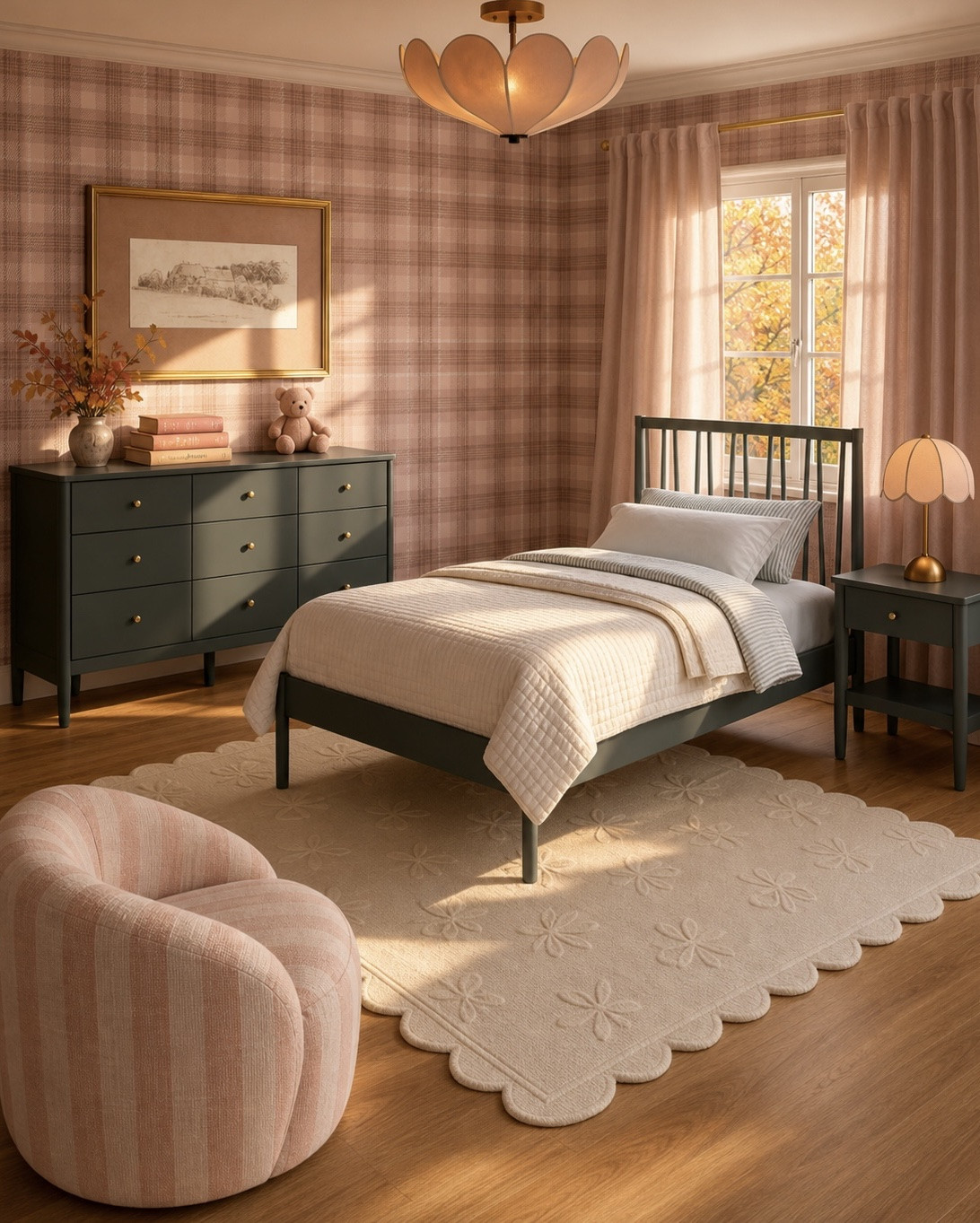 Beautiful kids bedroom for lounging and reading! Gorgeous furniture from @Crate & Barrel and Pottery Barn. I love the green olive color. #homedecor #bedroom

#LTKmomlife #LTKHome #LTKKids