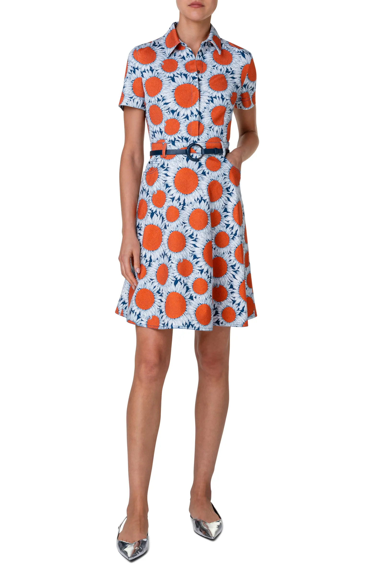 Akris punto Hello Sunshine Floral Belted Denim Shirtdress | Nordstrom | Nordstrom