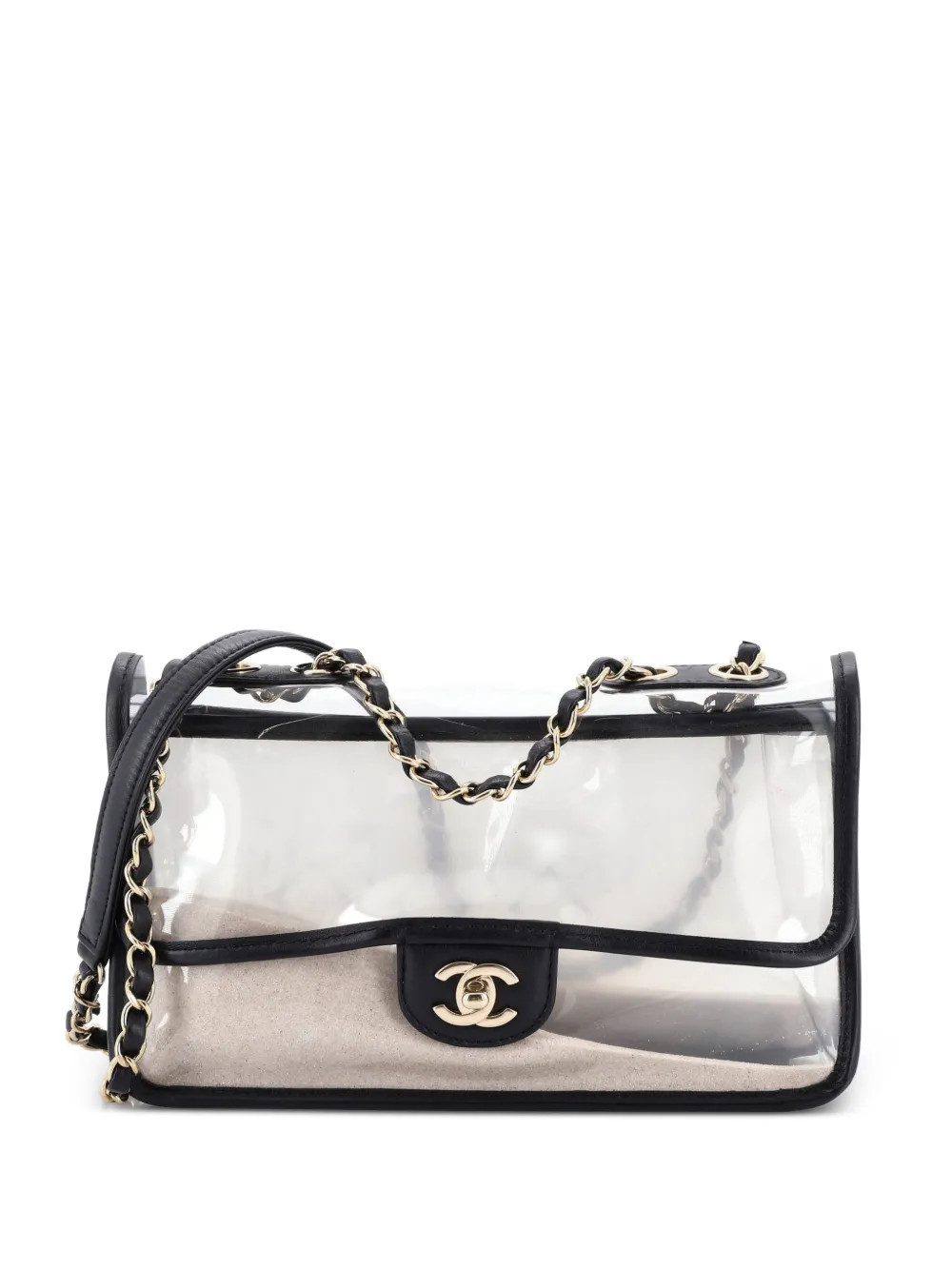 CHANEL Pre-Owned Sand By The Sea Flap Bag PVC with Lambskin Medium shoulder bag - Black | Farfetch Global