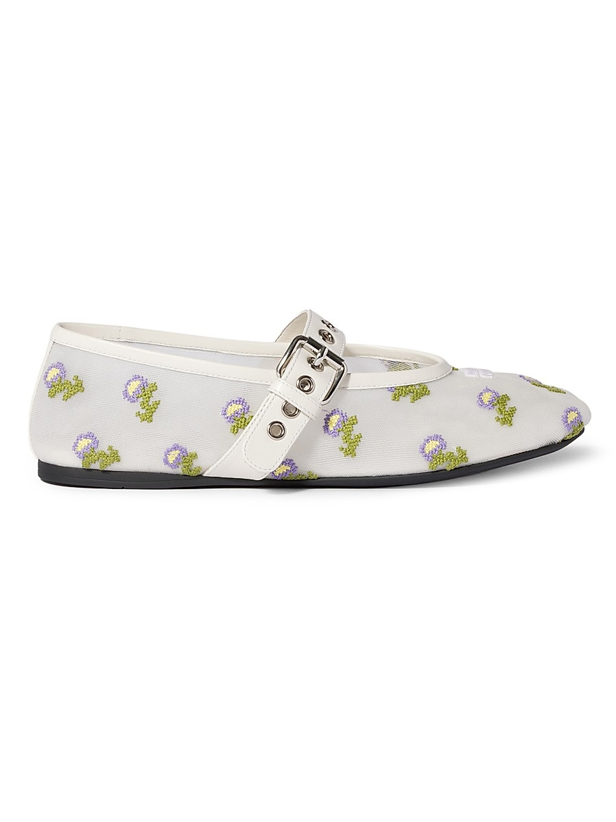 Miu Miu Women's Embroidered Mesh Ballerinas - White - Size 5.5 | Saks Fifth Avenue