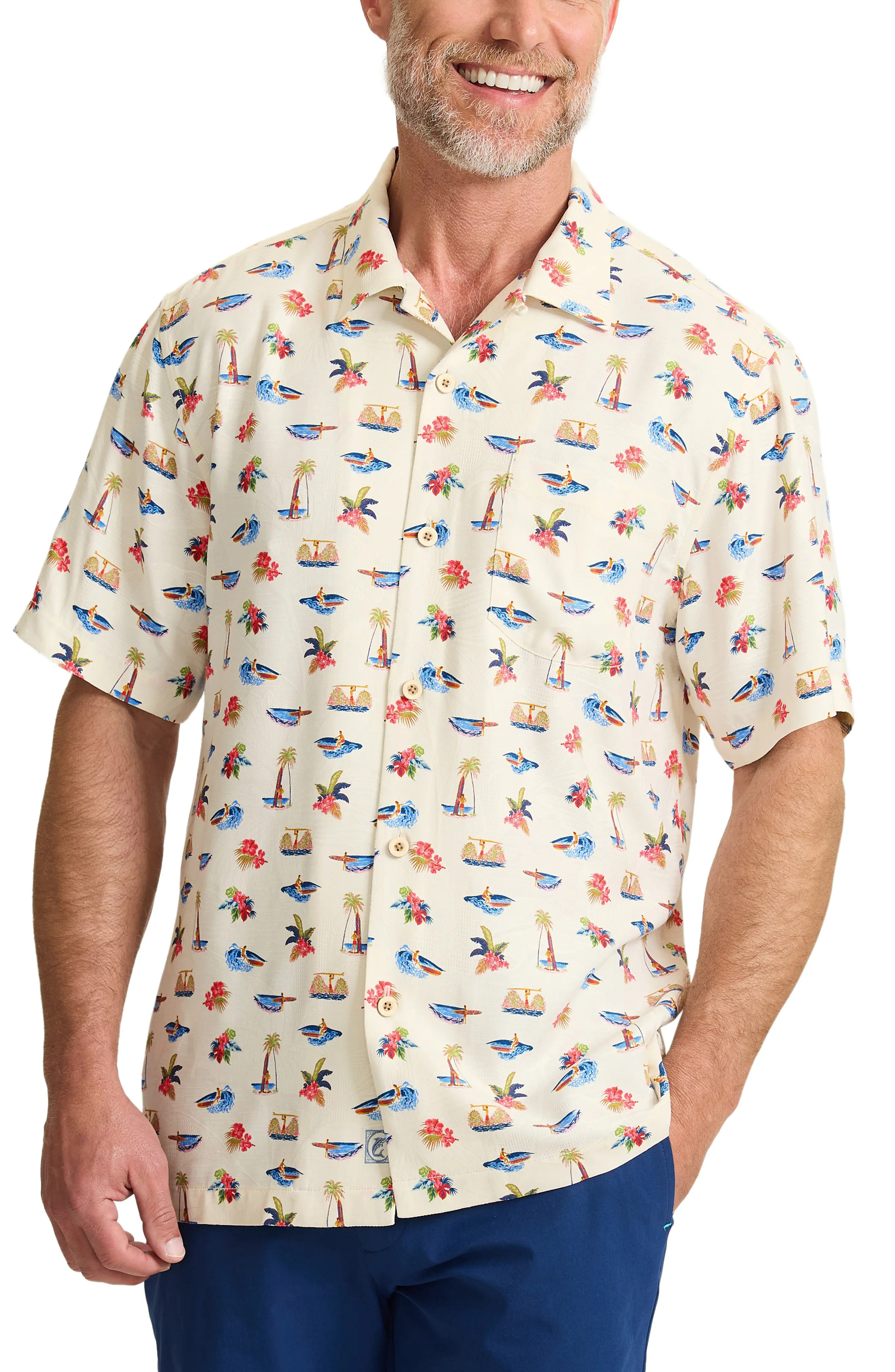 Tommy Bahama Wave Cruiser Silk Camp Shirt in Continental at Nordstrom, Size 2Xb | Nordstrom