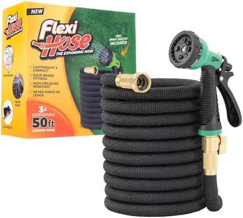 Flexi Hose Expandable Garden Hose with 8 Function Nozzle, 50FT - Lightweight Retractable Garden H... | Amazon (US)