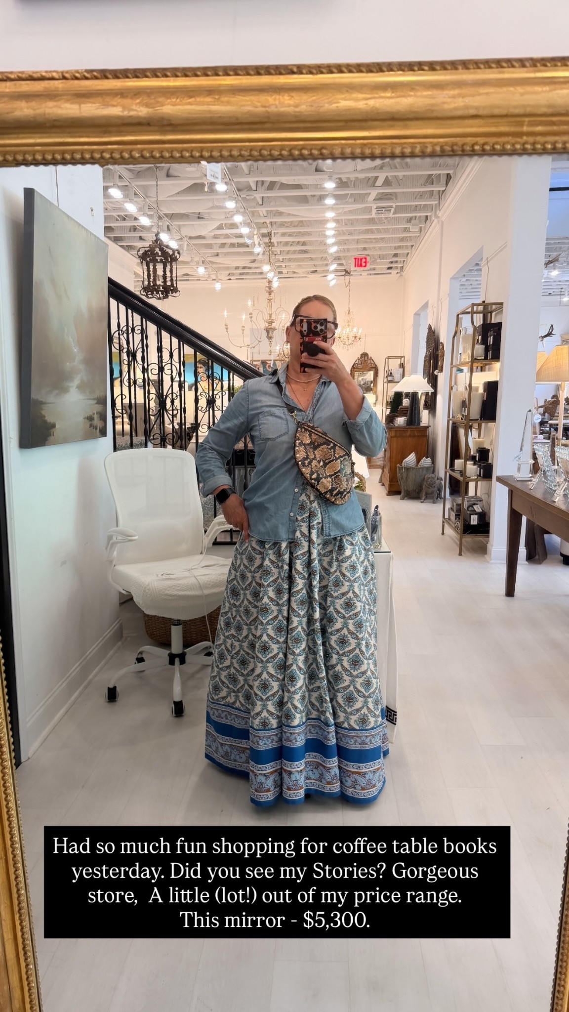 Had so much fun shopping for coffee table books yesterday. Did you see my Stories? Gorgeous store,  A little (lot!) out of my price range. 
This mirror - $5,300.