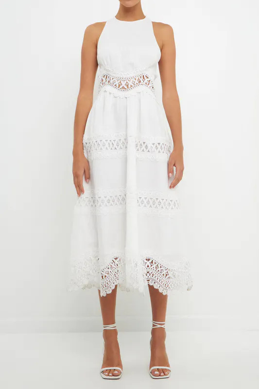 Endless Rose Lace Trim Open Back Dress - White - XS | Verishop