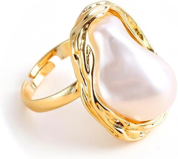 Baroque Pearl Ring for Women - Adjustable Irregularity Statement Ring - Vintage White Big Faux Pe... | Amazon (US)