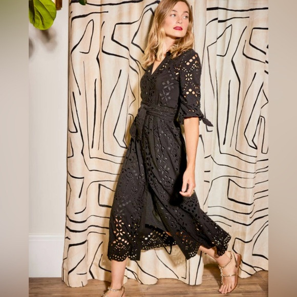 Lilly Pulitzer NWT Amrita Eyelet Midi Dress Black Onyx Belted with Slip Size 6 | Poshmark