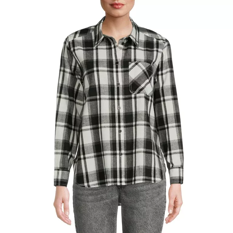 Time and Tru Women's Flannel Shirt, Sizes Xs-3xl, Size: Large, Red