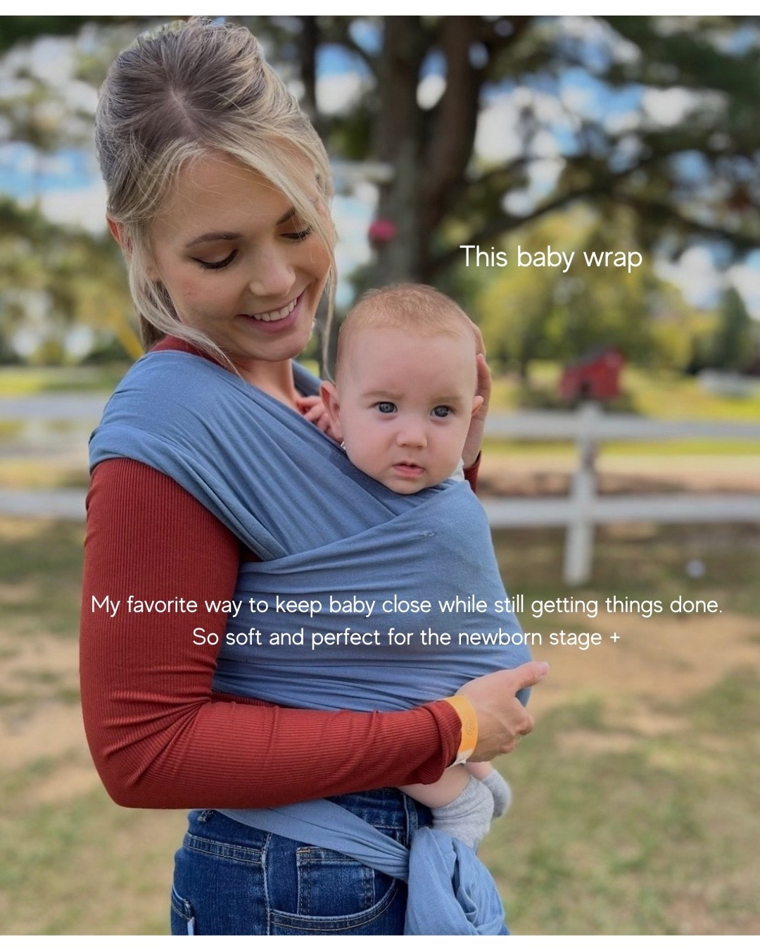 Solly baby wrap. 
Don’t be intimidated by these!! I had the hardest time with the instructions on my first baby wrap 12 years ago. 
If you look up a quick YouTube video now you’ll see how simple these really are. They’re so comfortable and they’re my absolute favorite!! Thank me later.

#LTKBump #LTKBaby