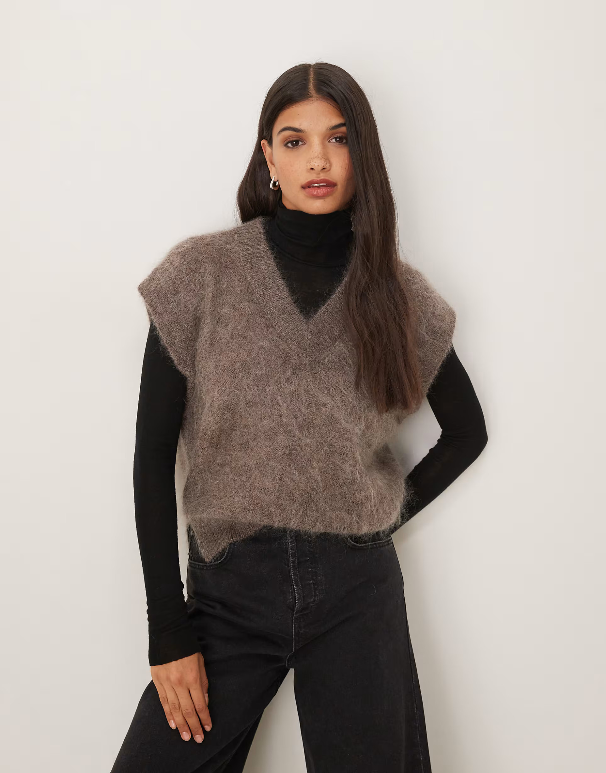 ASOS DESIGN premium mohair blend boxy high v tank in mocha - BROWN | ASOS | ASOS (Global)