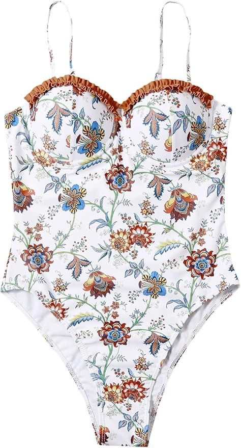 SOLY HUX Women's Spaghetti Strap Floral Print Monokini Bathing Suit One Piece Swimsuit | Amazon (US)