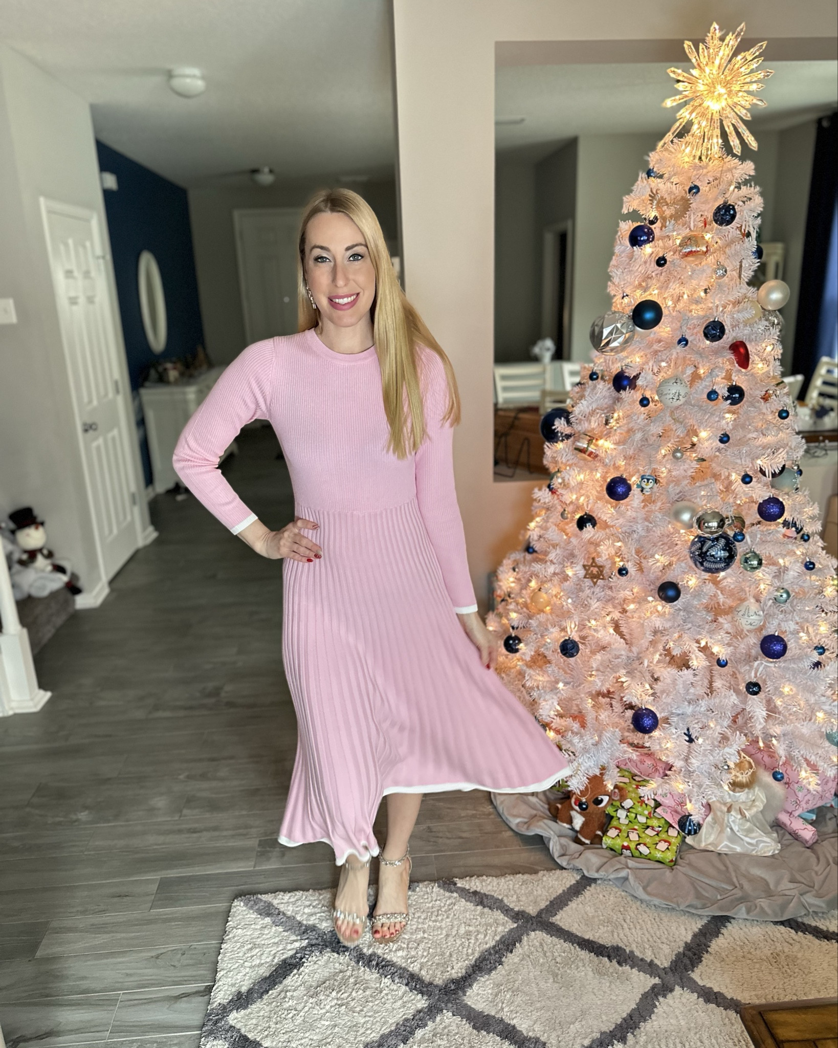 Midi light pink sweater dress 
💓 I love how stretchy and flowy it is 
💓 fits true to size, wearing size small

#LTKStyleTip #LTKFindsUnder100 #LTKFindsUnder50