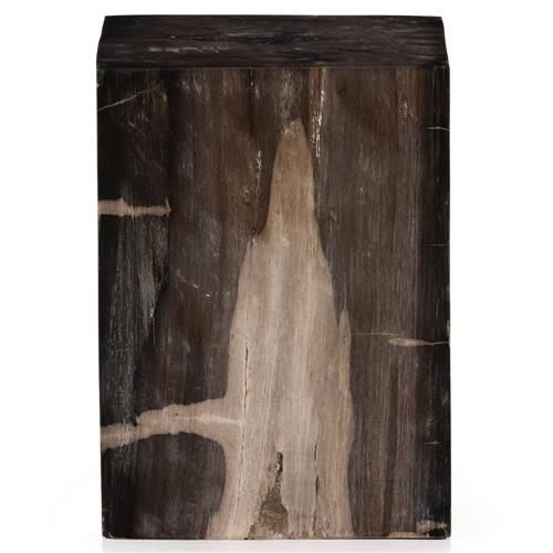 Maine Rustic Lodge Black Petrified Wood Rectangular Block End Table | Kathy Kuo Home