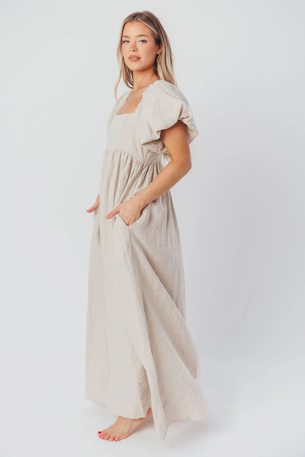 Candace Maxi Dress in Natural - 100% Linen - Bump Friendly | Worth Collective