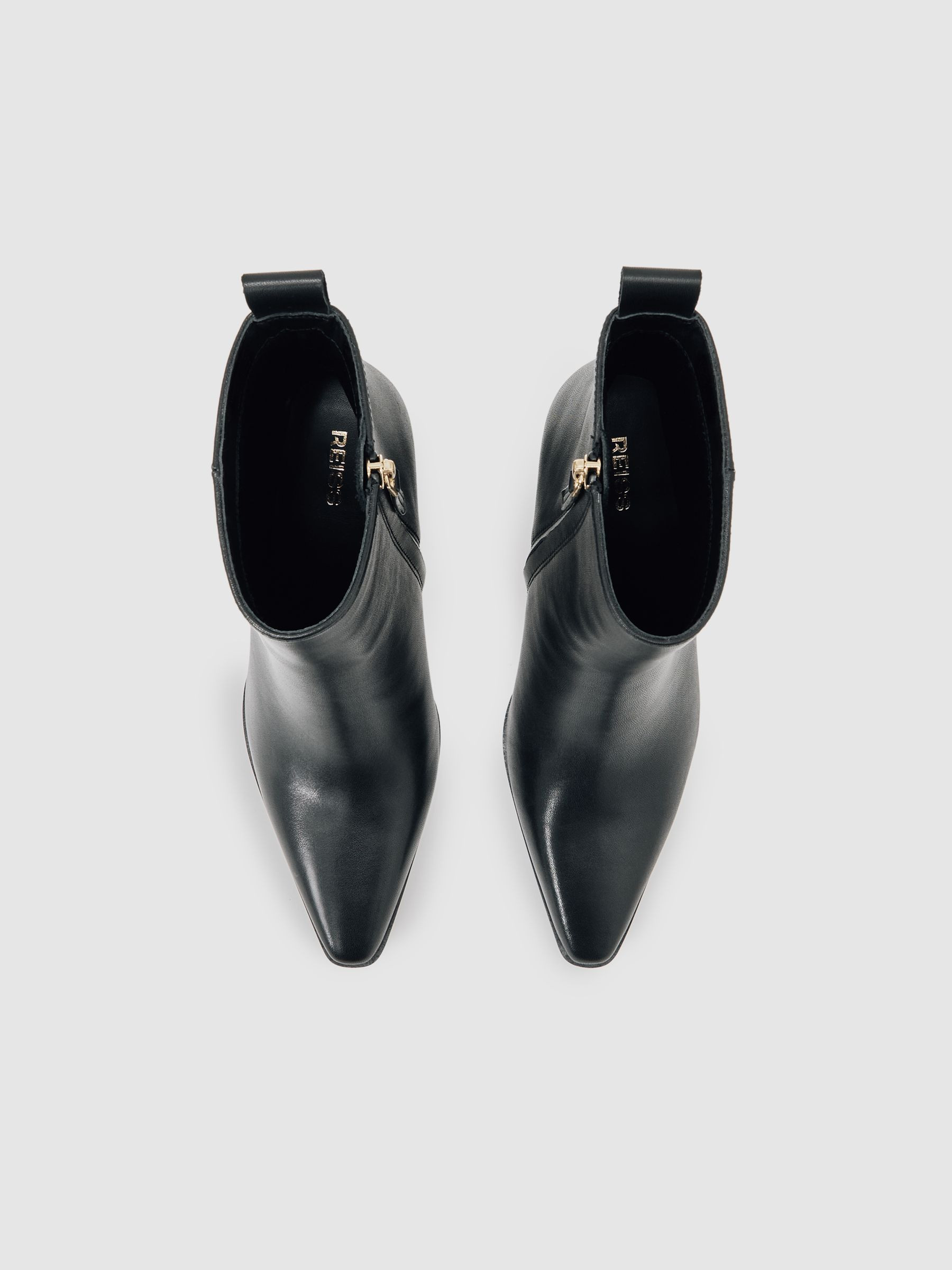 Leather Blocked Heel Ankle Boots in Black | Reiss UK