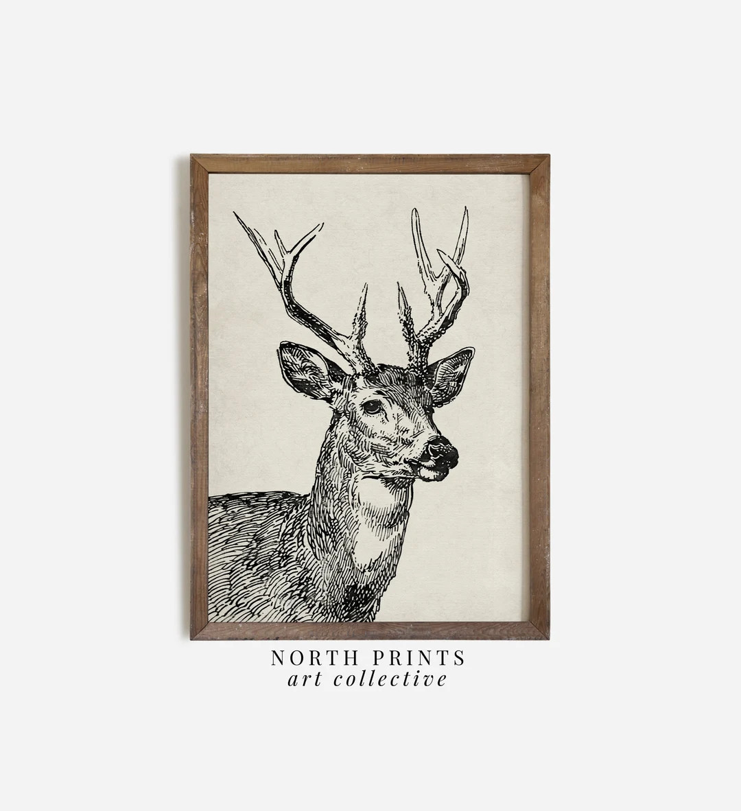 Neutral Rustic Deer Sketch Print, Download Art PRINTABLE, Minimalist Winter Art, Digital Wall Art... | Etsy (US)