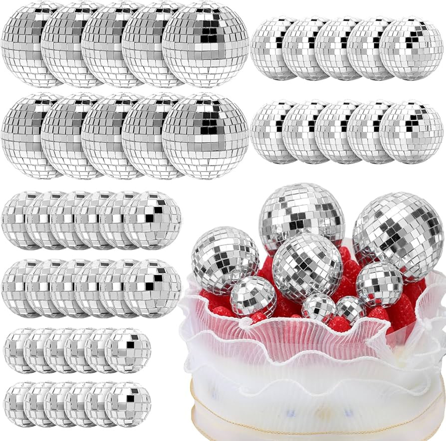Geetery 70 Pcs Disco Ball Cake Topper Various Sizes Reflective Mirror Silver Mini Small Disco Bal... | Amazon (US)