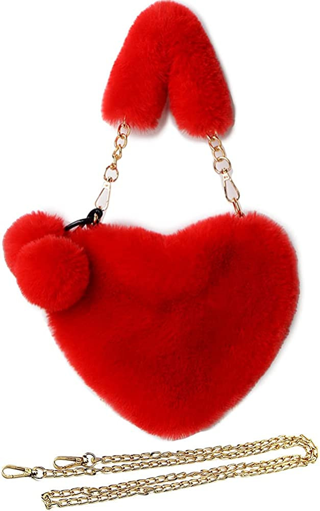Rejolly Furry Purse for Girls Heart Shaped Fluffy Faux Fur Handbag for Women Soft Small Shoulder ... | Amazon (US)