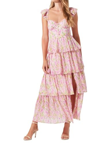 Women Spaghetti Strap Tie Shoulder Floral Maxi Dress Y2k Lace Trim V Neck Sleeveless Backless Ruffle Long Dress Summer Boho Tiered Flowy Sundress | Amazon (US)