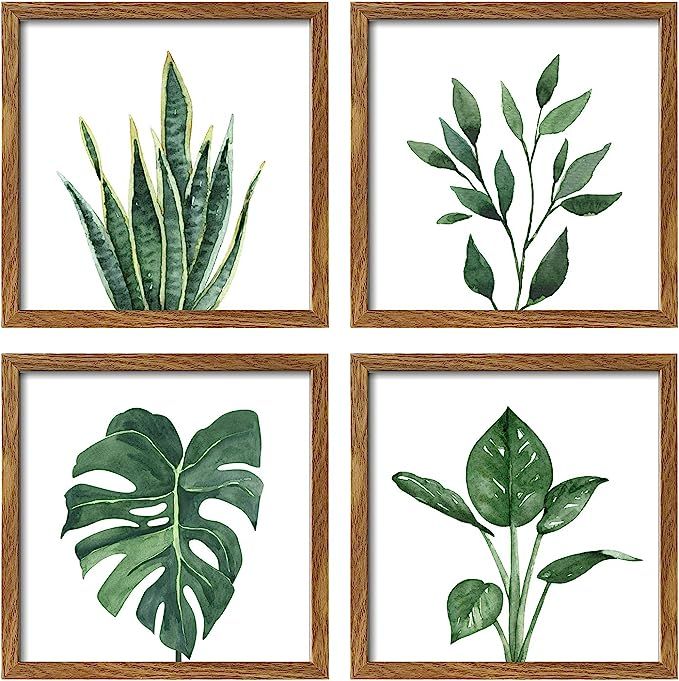 ArtbyHannah 10x10 Inch 4 Panels Botanical Framed Walnut Finish Picture Frame Collage Set for Wall... | Amazon (US)