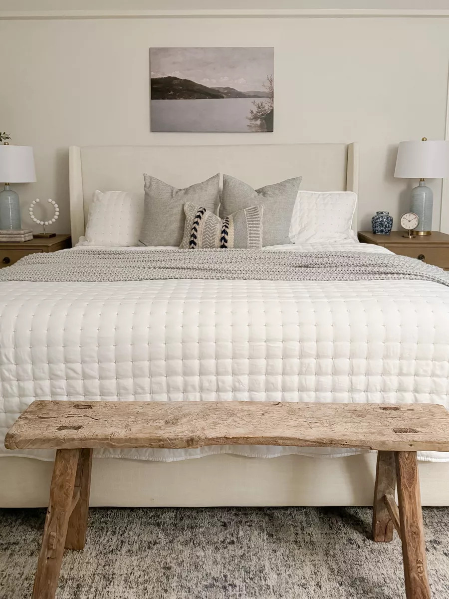 Coastal Guest Bedroom

beige bedroom, vintage bedroom, white quilt bedding, blue stripe throw pillow, blue woven pillow, vintage bench, tilly upholstered bed, wayfair beige bed, sherri calnan home 

 #LTKSummerEdit #LTKHome #LTKStyleTip