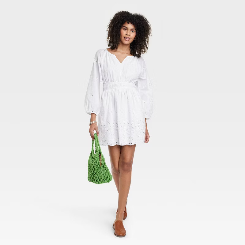 Women's Puff 3/4 Sleeve Eyelet Dress - Universal Thread™ | Target