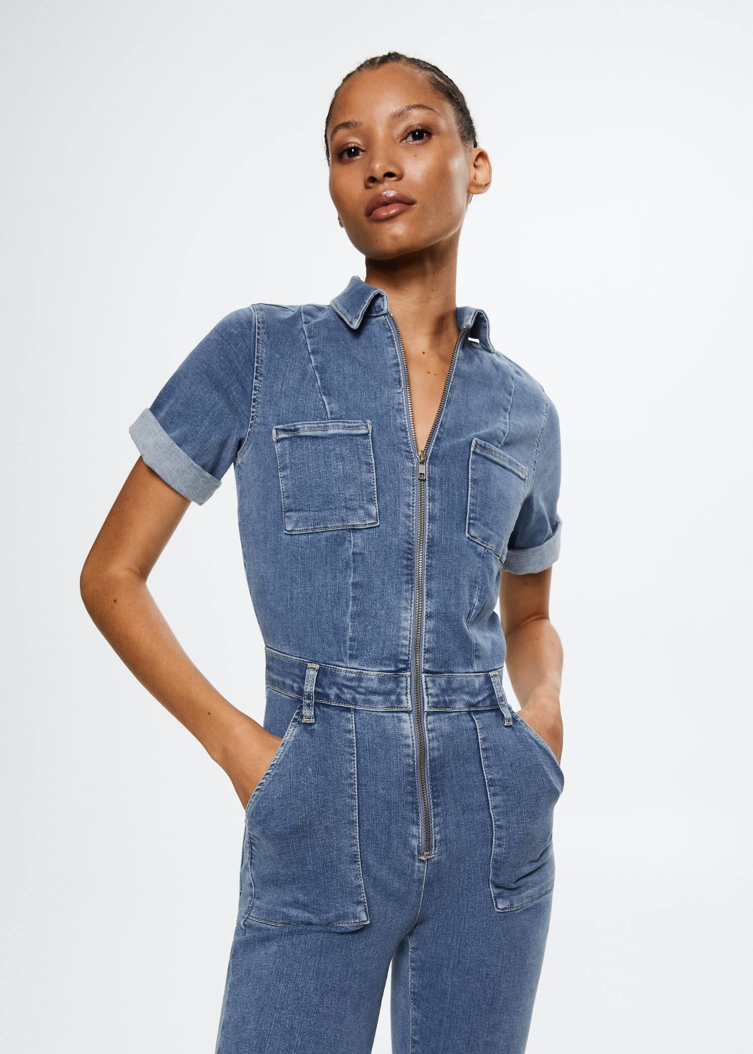 Denim zipper jumpsuit | MANGO (US)