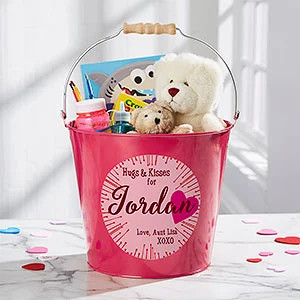 Hugs & Kisses Personalized Large Treat Bucket - Pink | Personalization Mall