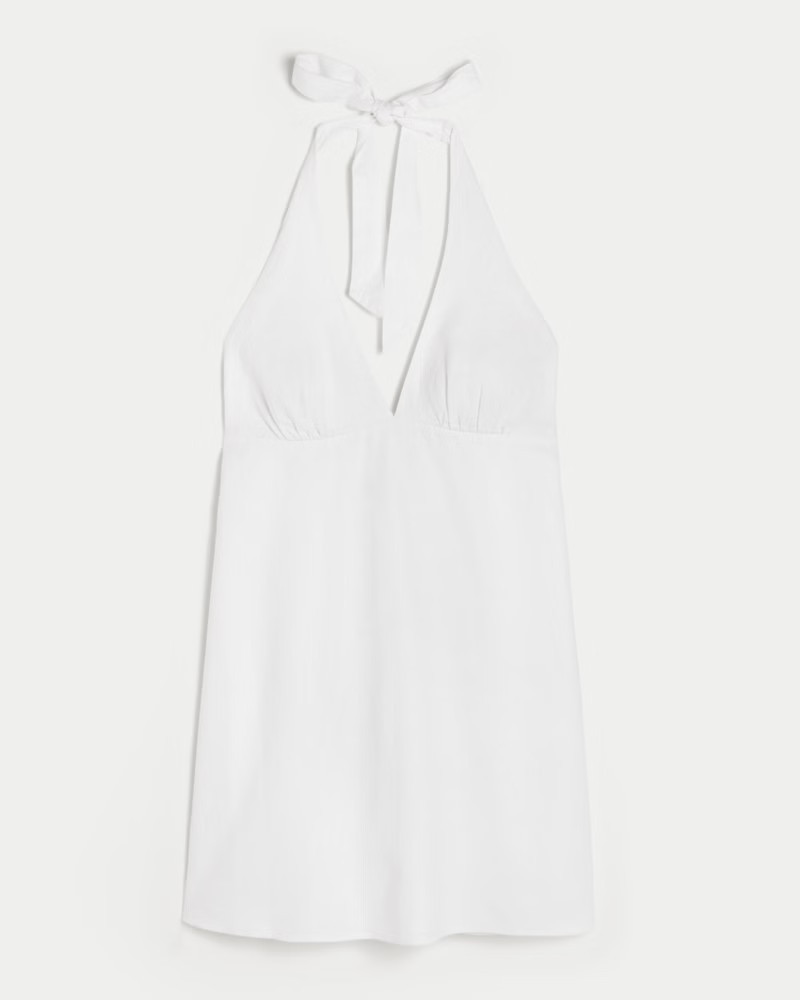 Women's Open Back Linen-Blend Halter Dress from Hollister | Hollister (US)