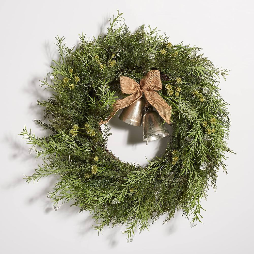 SAFAVIEH Home Collection 22-inch Decorative Artificial Pine Wreath with Gold Bells LED Light (Ful... | Amazon (US)