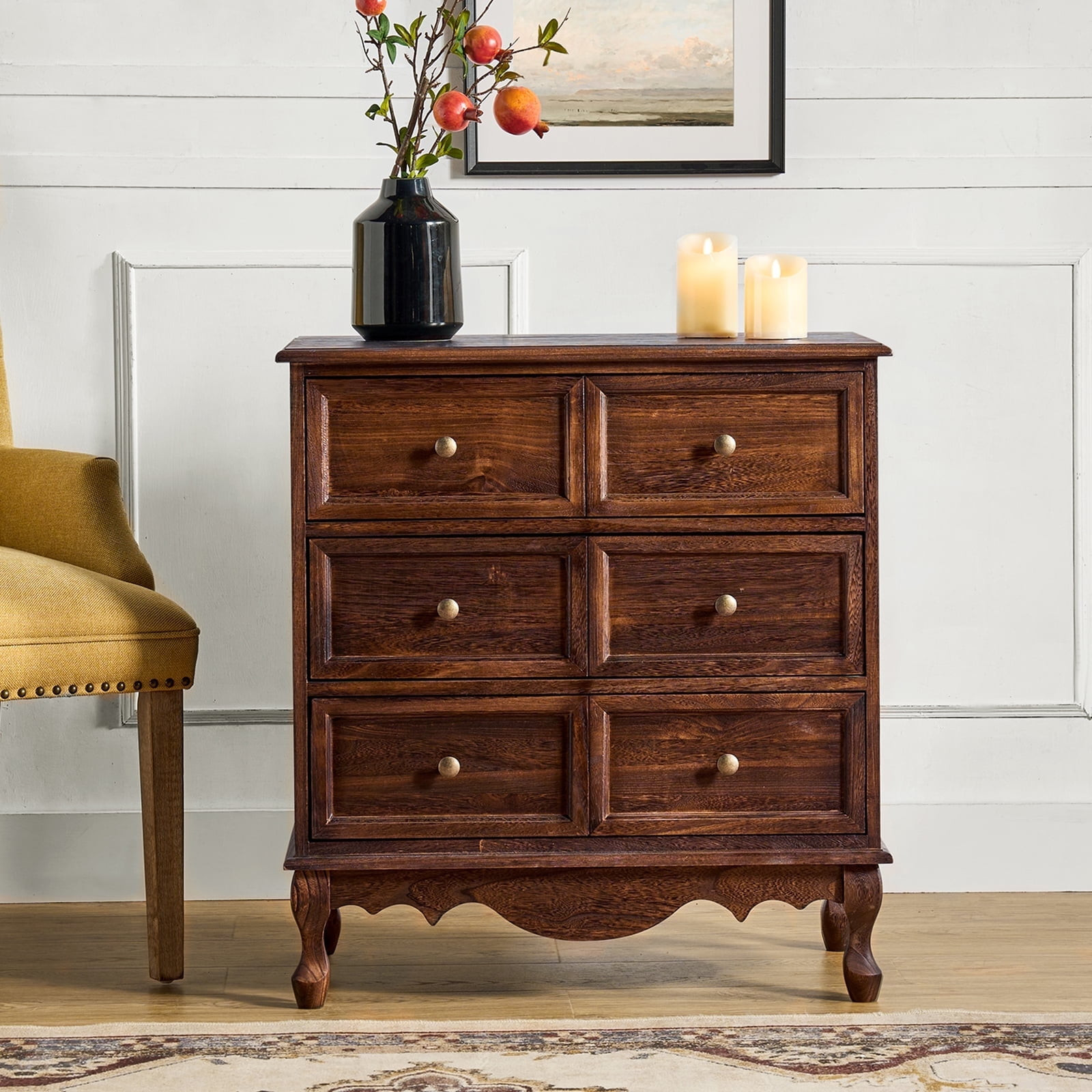 3 Drawer Solid Wood Accent Cabinet Nightstand with USB Dresser for Bedroom Living Room, Walnut | Walmart (US)
