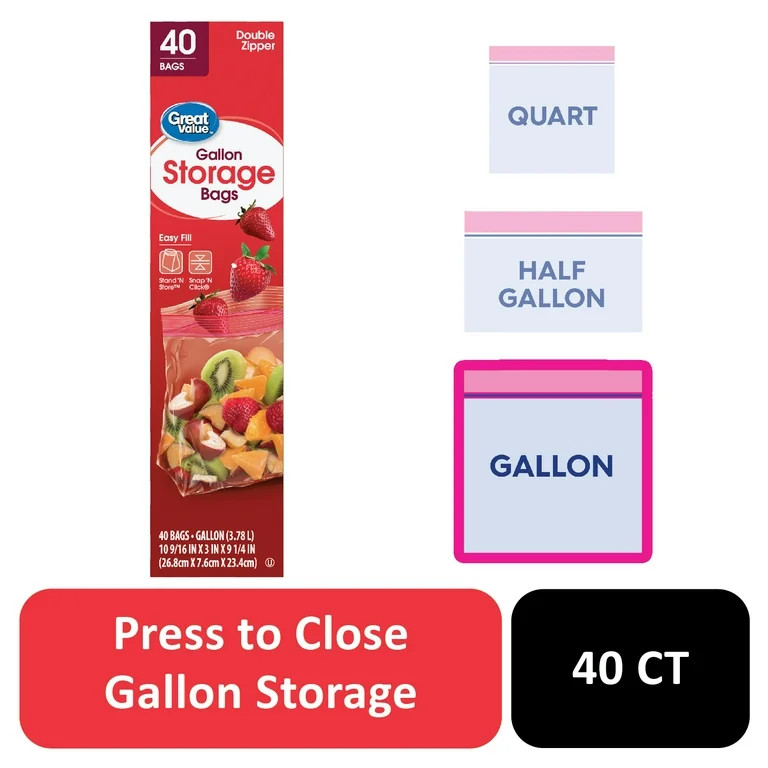 Great Value Fresh Seal Double Zipper Storage Bags, Gallon, 40 Count | Walmart (US)
