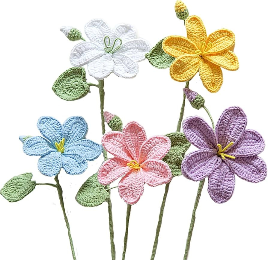 5 Pcs Crochet Flower, Colorful Faux Crochet Daisy Flower Bouquet Handmade Knitted Flower Wildflow... | Amazon (US)