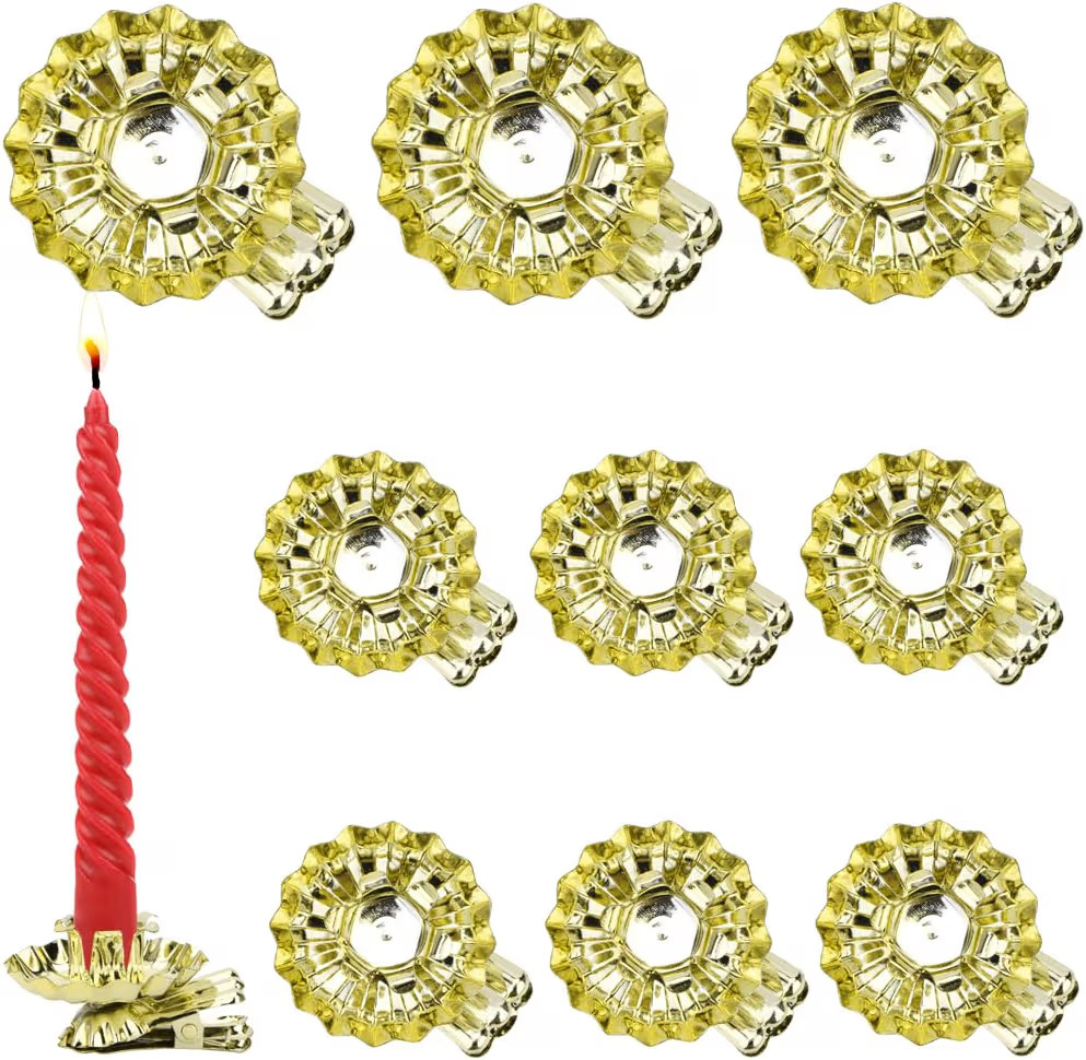 Christmas Tree Candle Clip Silver Candle Holders Clip Candlestick Holders Bulk Metal Candles Clip... | Amazon (US)