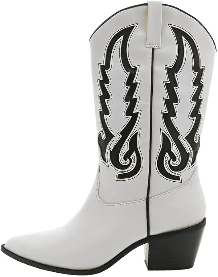 sexytag Cowboy Boots for Women Wide Calf Embroidered Cowgirl Western Boots Pull On Mid-calf Boots | Amazon (US)