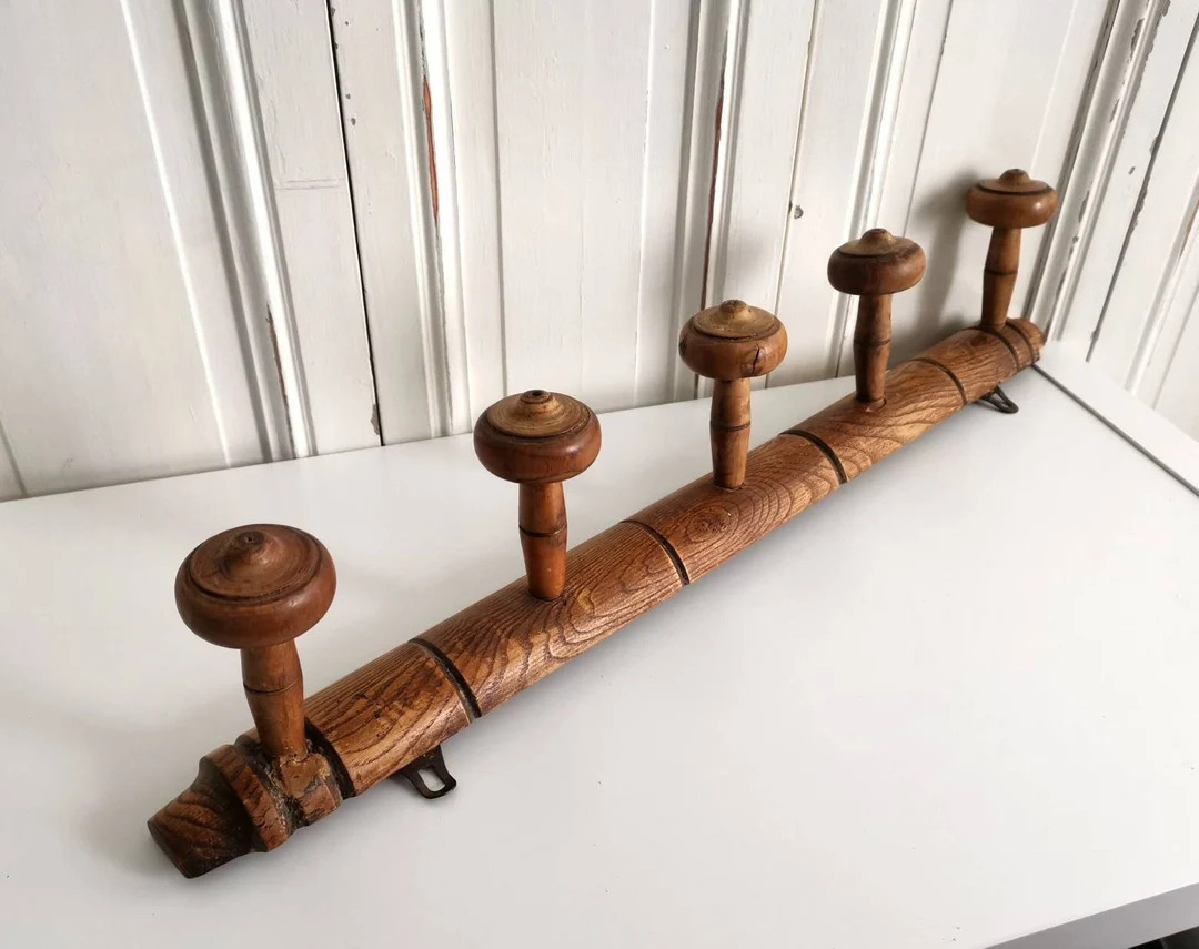 French Vintage Bistro Wooden Peg 5 Hooks Faux Bamboo Coat - Etsy | Etsy (US)