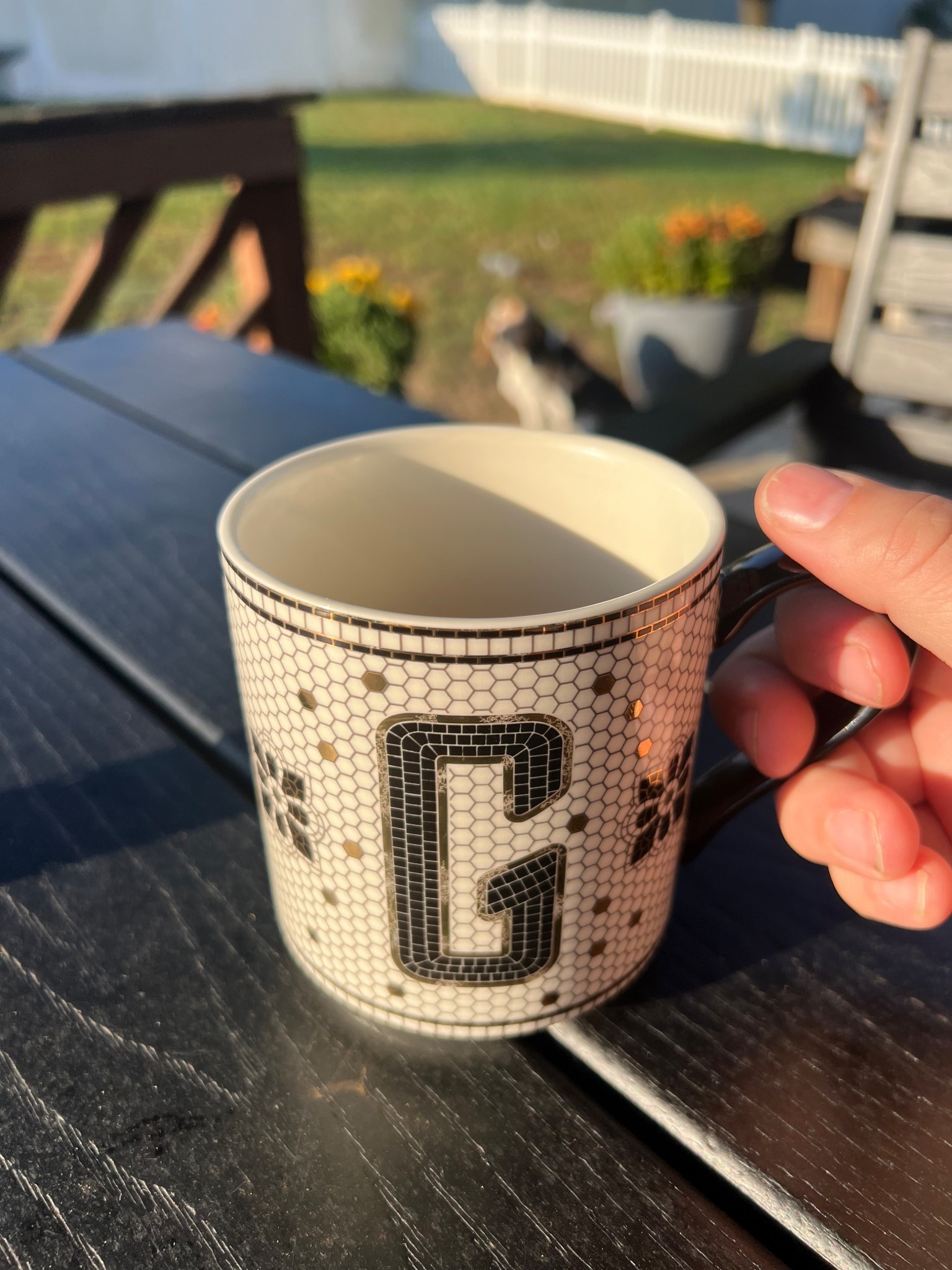 It’s part of my morning ritual to sit outside with my coffee on sunny mornings. The morning sun helps with so many mental and physical health benefits. Something I enjoy about this ritual is picking the mug I am going to use. It’s a simple decision that sparks so much joy. This mug from the Bistro Tile collection at Anthropologie is one of my favorites. Such a fun, classic look that always receives compliments when I have guests  

#LTKFindsUnder50 #LTKHome