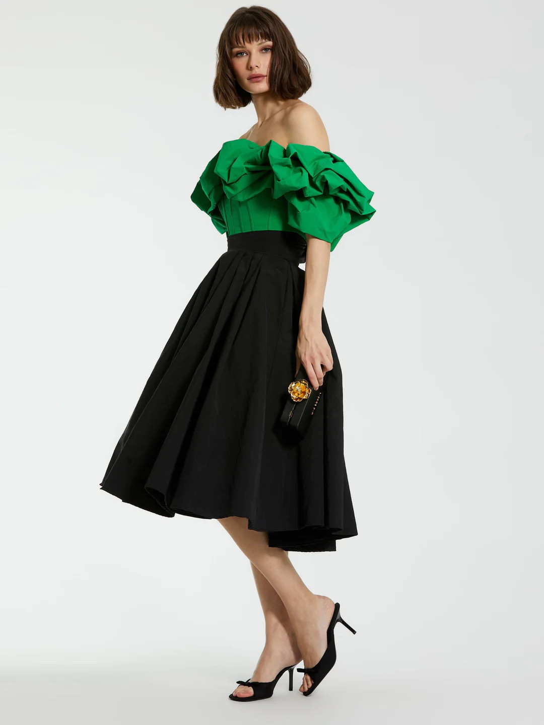 Gold Rose Mini Black Nappa Leather Box Clutch | Mac Duggal