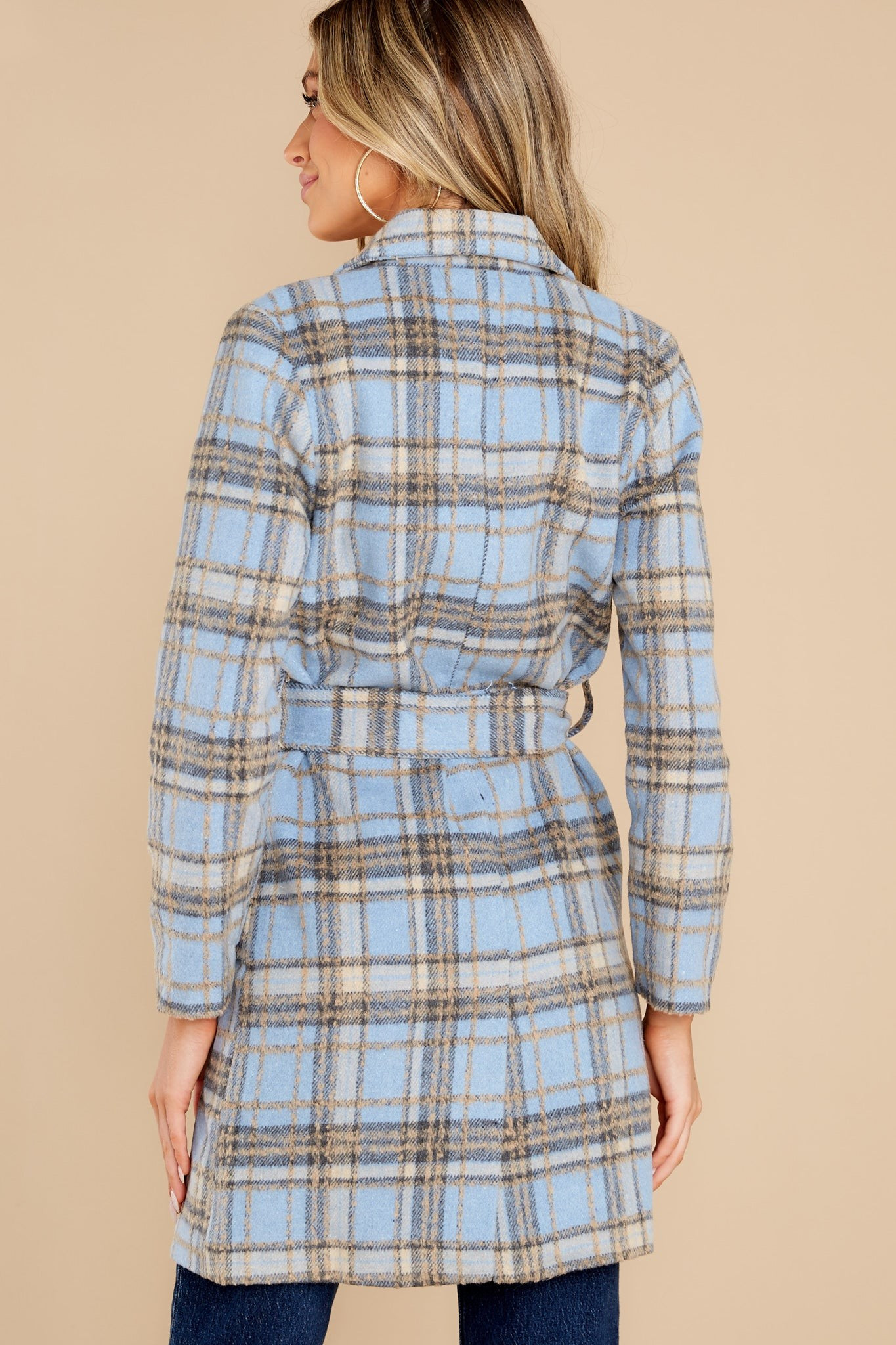 Always A Possibility Pale Blue Plaid Coat | Red Dress 